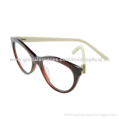 Cat eye shape acetate optical frames in brown with white